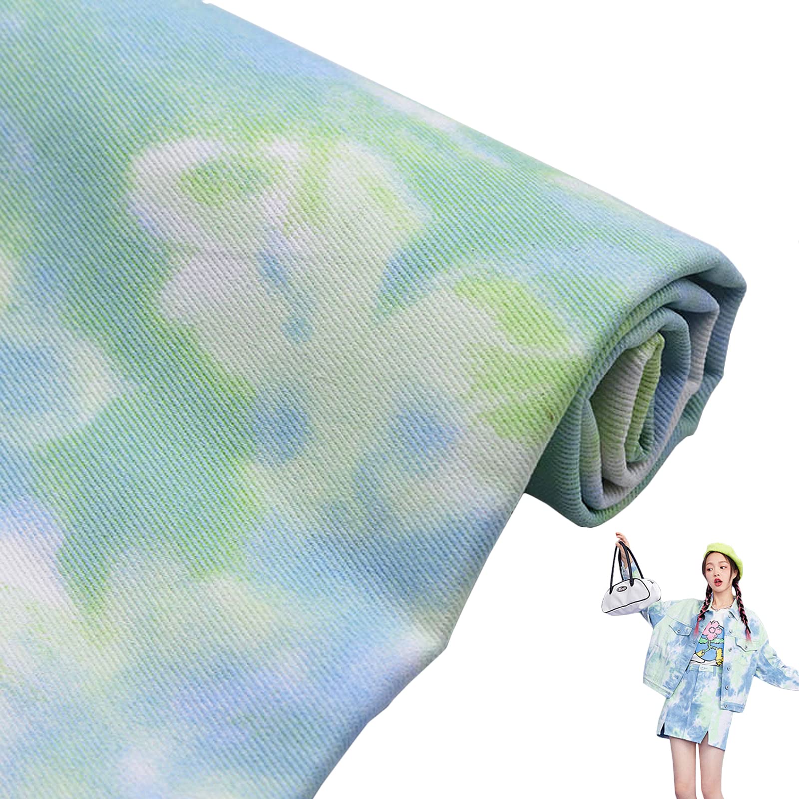 Tela vaquera para coser, tela vaquera teñida anudada, tela 100% algodón, tela de costura creativa para abrigos, chalecos, pantalones, faldas, vestidos, zapatos, sombreros, manualidades (tamaño: 1,5 x