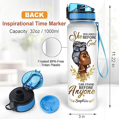 Vista 43 de Botella de agua motivacional personalizada de Gods Say You Are de 32 onzas, botella de agua con marcador de tiempo, regalos de mujer negra