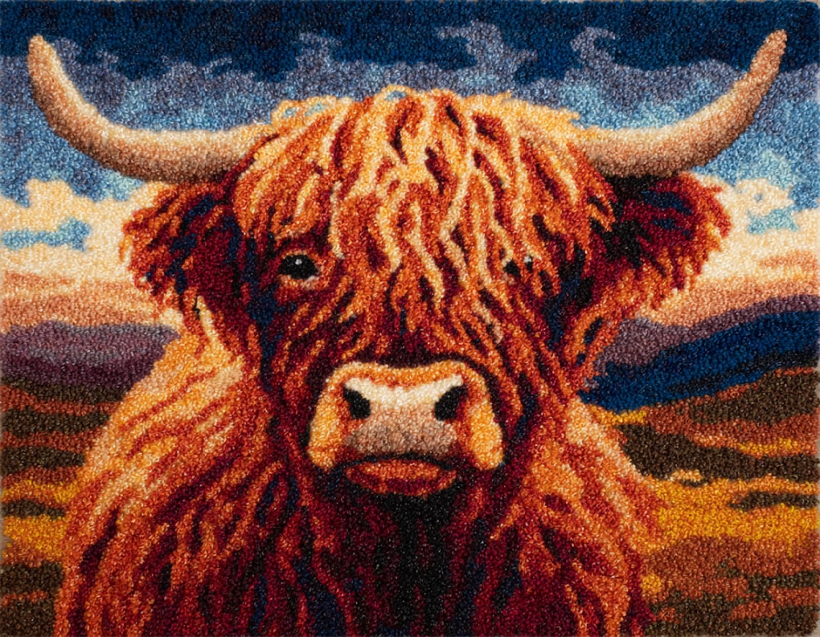 Wallphantom Animal Cow DIY Latch Hook Rug Making Kit for Adults Kids,Highland Cattle,DIY Latch Hook Rug Kit,Cross Stitch Rug Making Kit,Ideal for Home Decor and Fun Crafting,90x120cm