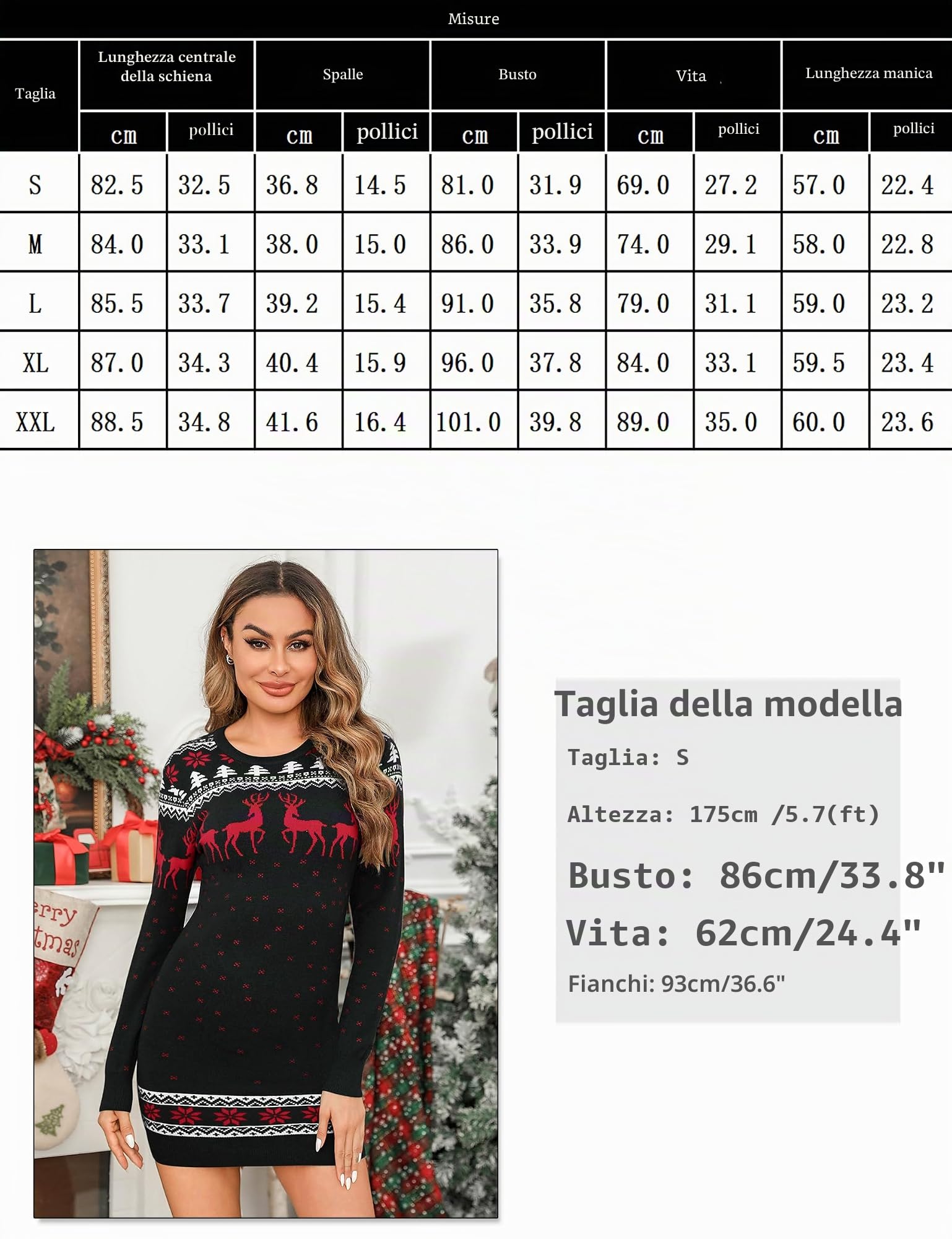 Litherday Vestito Natale Donna Maglione Natalizio Donna Abito in Maglia Donna Invernale Elegante Maniche Lunghe Abiti Natalizi per Donne Collo Rotondo Caldo