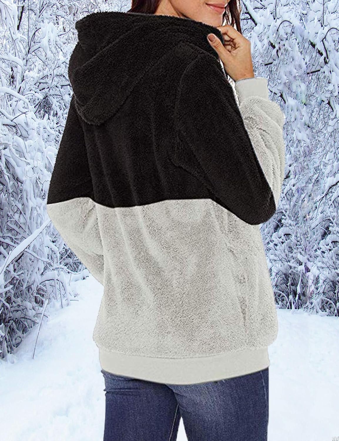 Women Casual Double Fuzzy Sweatshirt Faux Fleece Zip Pullover Hoodies Coat Outwear S-XXL - Image 2