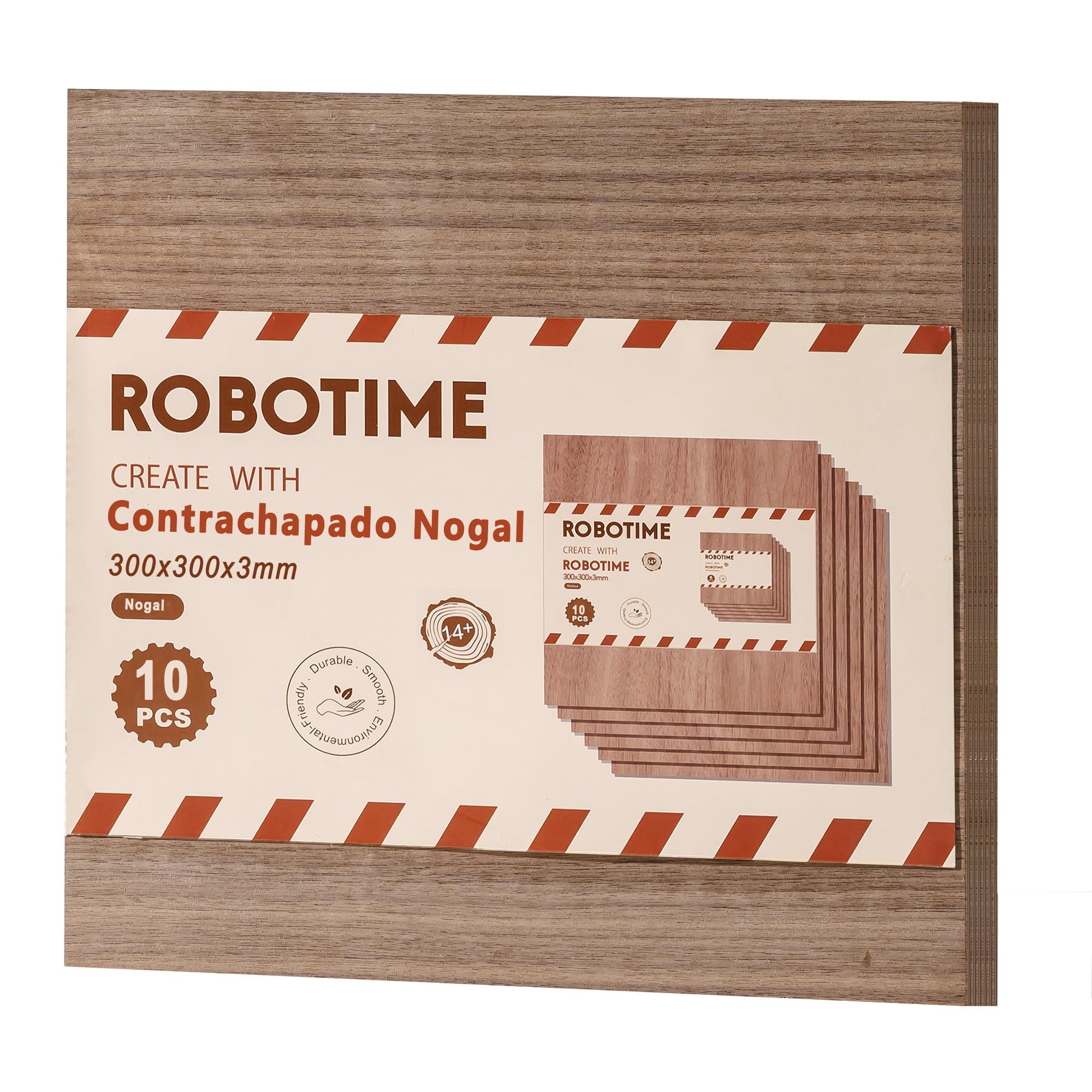 ROBOTIME Hojas de madera contrachapada sin terminar, 10 piezas de 300 x 300 x 3 mm, tablero de madera de nogal para manualidades, pintura, arte de pirografía, decoración del hogar, bricolaje y