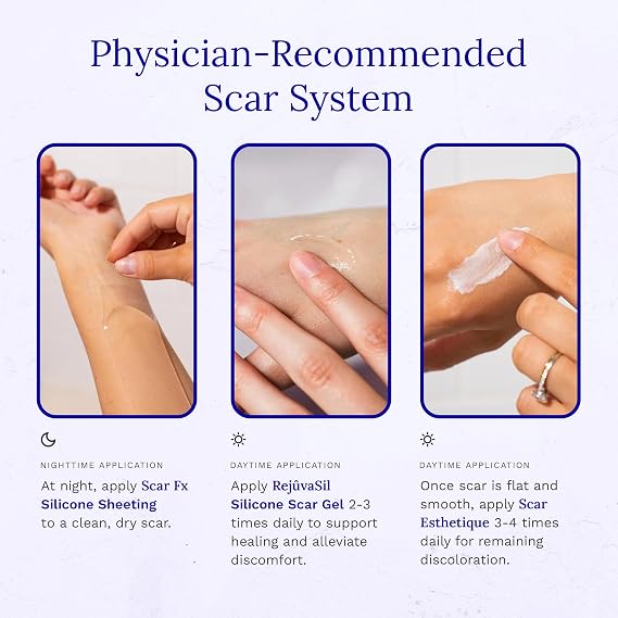 Rejuvaskin Scar Heal Kit for Small Scars, Soften, Flatten, Reduce and Recover, Silicone Sheeting, RejuvaSil Gel & Medical Tape, 1.5 x 3
