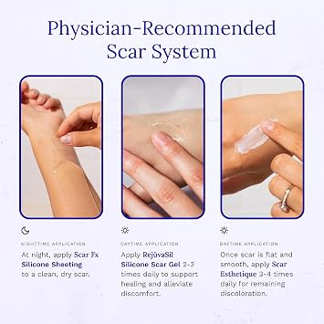 Rejuvaskin Scar Heal Kit for Small Scars, Soften, Flatten, Reduce and Recover, Silicone Sheeting, RejuvaSil Gel & Medical Tape, 1.5 x 3