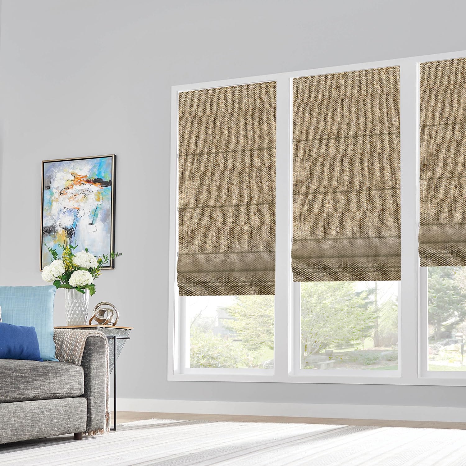 TINFONBLY Blackout Custom Roman Shades for Windows, Thermal Insulated Sunlight Blocking Window Blinds for Home Office, Privacy French Door Shade, 57 ½