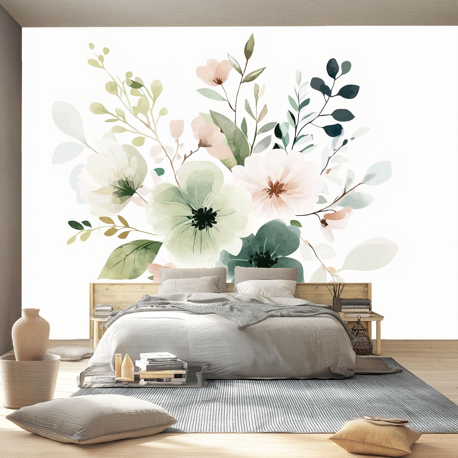 Romantisch Aquarell Pflanze Blatt Blume Muster Deko VliesTapete