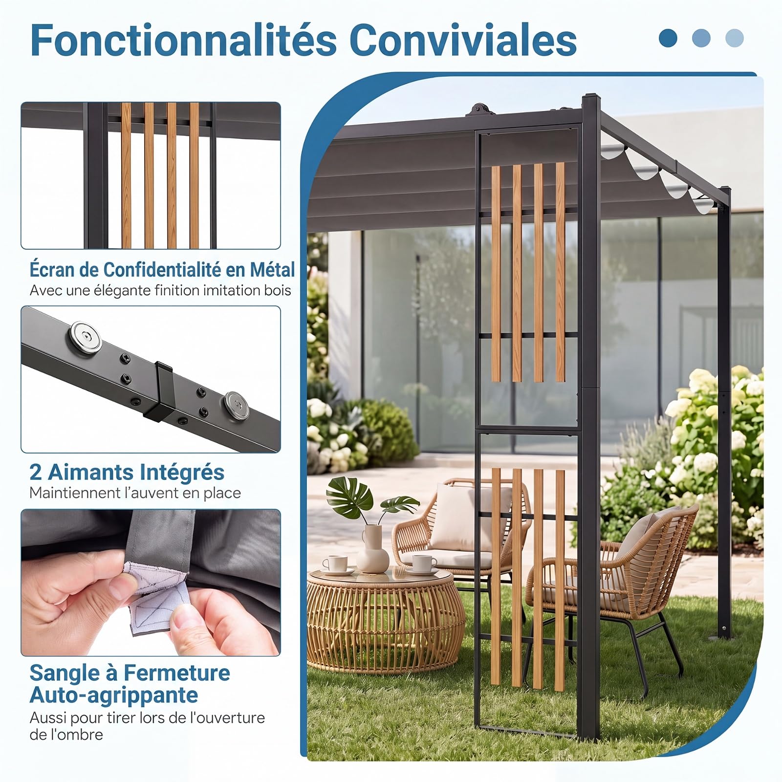 COSTWAY Pergola Tonnelle Jardin 2,3x2,3M, pour Terrasse Extérieure, Gris (sans Étagères)