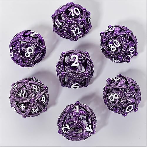Miniatura 2 de Juego de dados DND de metal, diseño único de orbe redondo hueco para un mejor rodamiento, hermoso juego de dragón para juegos de rol (RPG),
