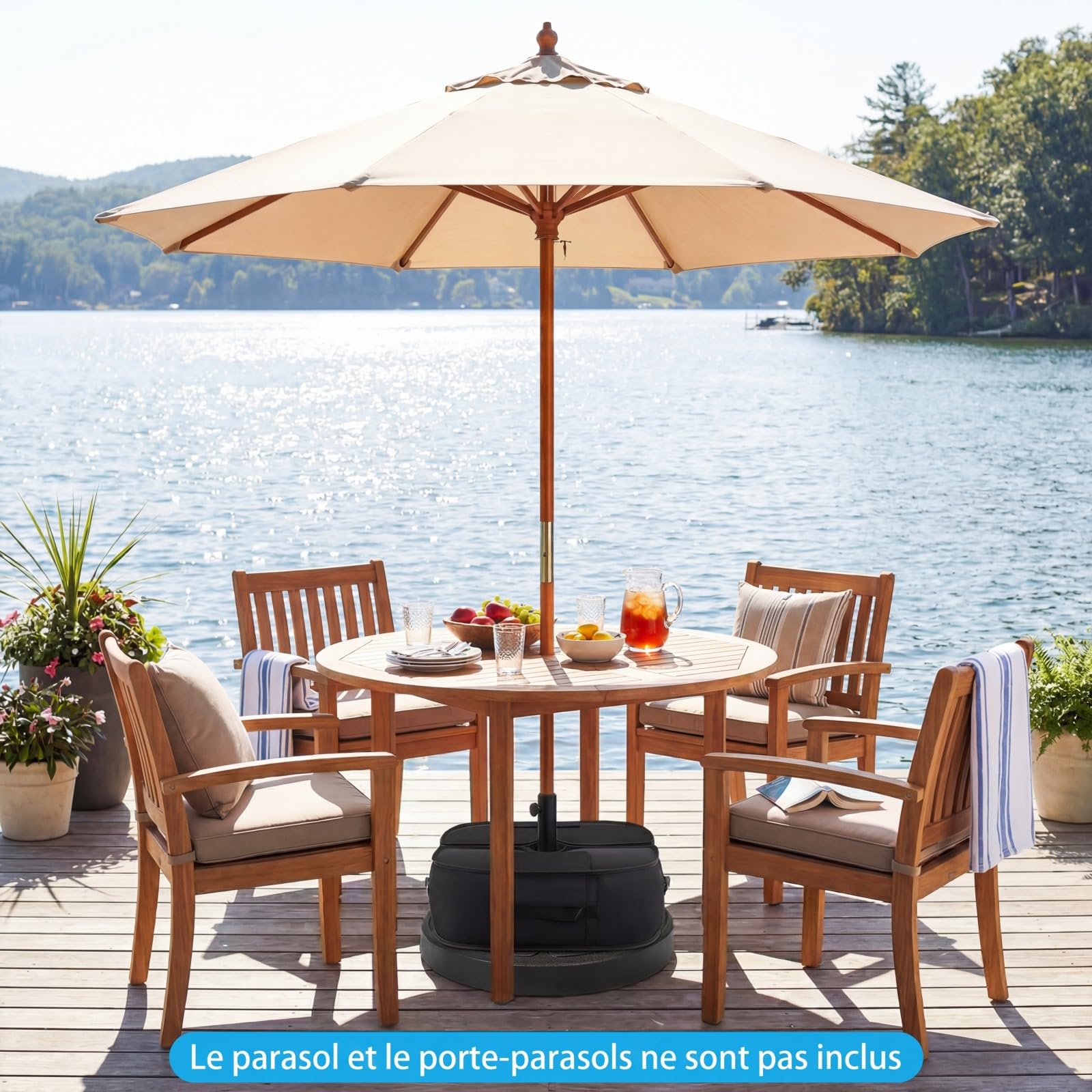 RELAX4LIFE Sac de Lestage pour Pied de Parasol, Poids de Base en Tissu Oxford 40kg, Sac de Sable Robuste avec Poignées, pour Parasol Déporté ou Droit, Jardin, Terrasse, Plage (Ovale,Noir)