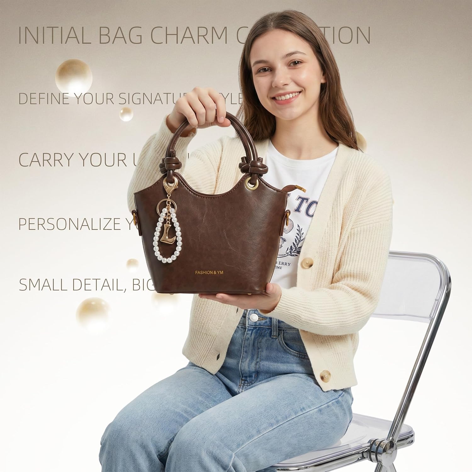 Cute Initial Cherry, Bow, Heart & More Styles - Personalized Keychain Bag Charms & Purse Accessories for Handbags image 3