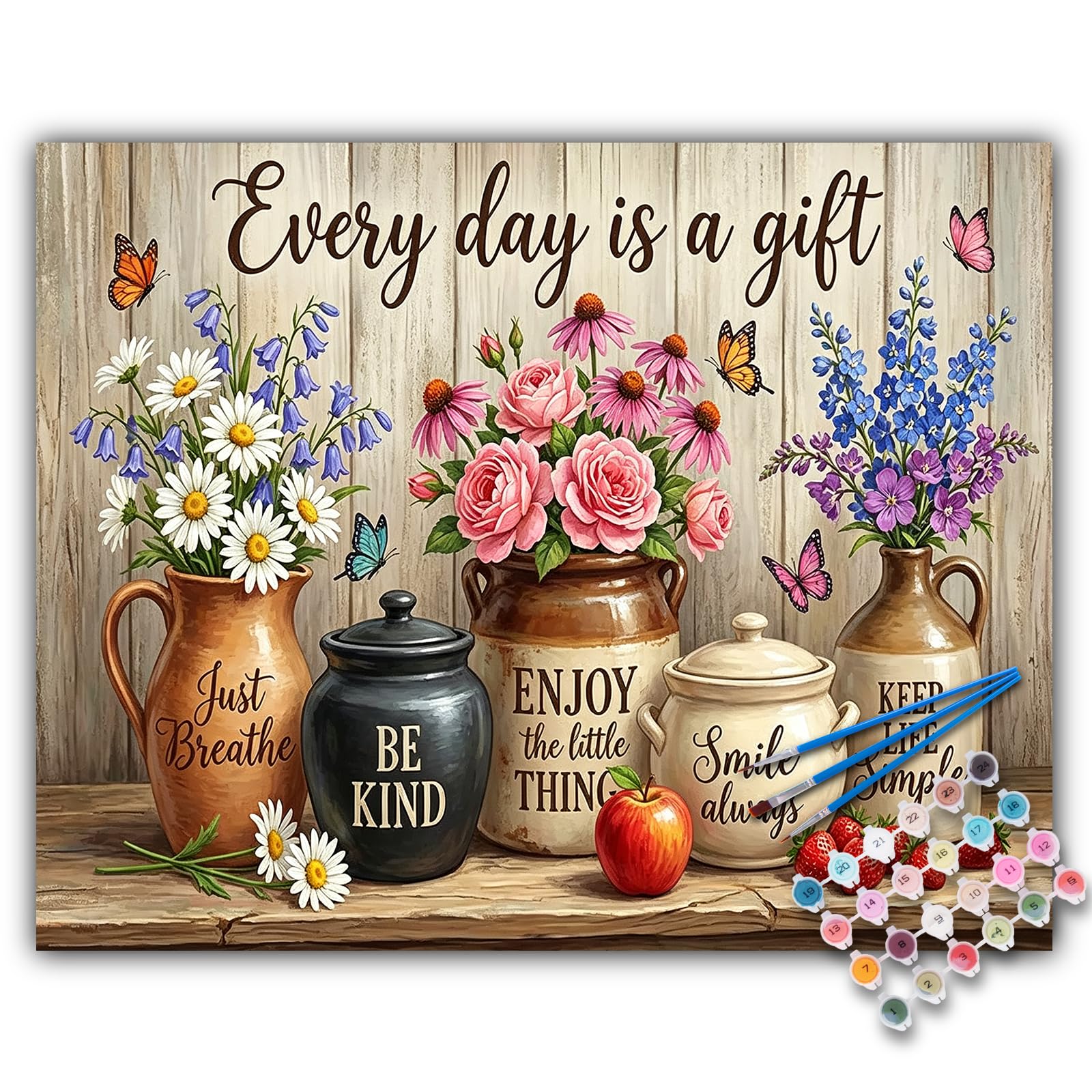 Offito Art Paint by Numbers for Adults, Positive Quote Flowers, 16x20 Inch
