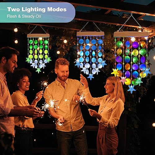 Miniatura 9 de Toodour Campanillas de viento solares para exteriores, conchas, regalos de luz para mamá, abuela, mujeres, esposa, niñas, luz móvil decorativa solar