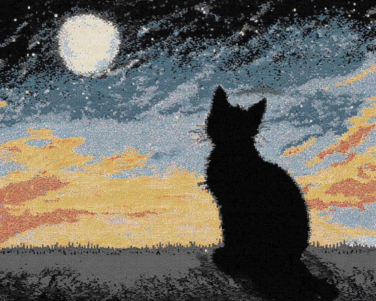 Wallphantom Latch Hook Kits for Adults,Black Cat Under the Moon