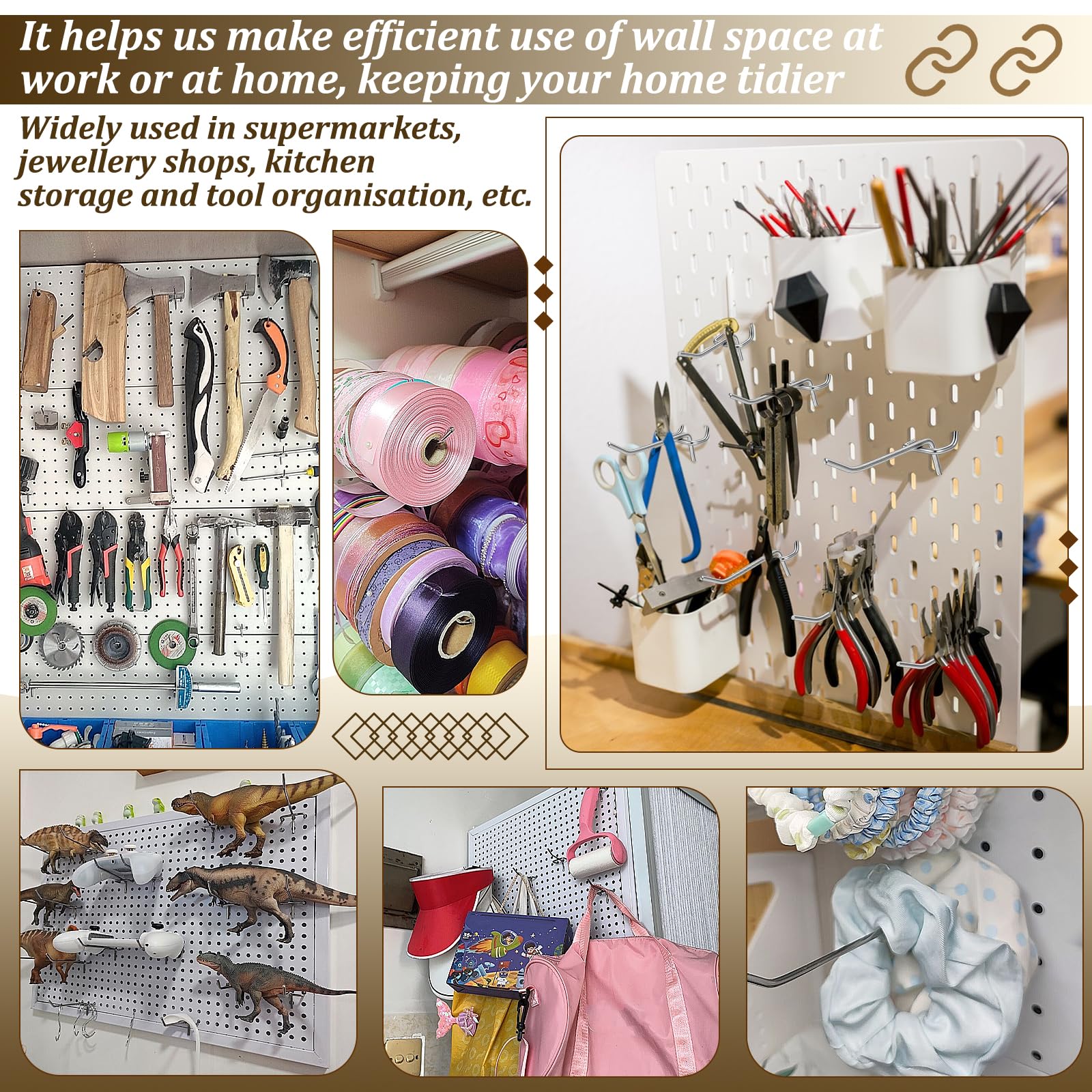 210 ganci per pannello forato, 3 stili, in ferro, da parete, ganci per scaffalature, accessori per casa, garage, ufficio, cucina, negozio, strumento per organizzare lo stoccaggio