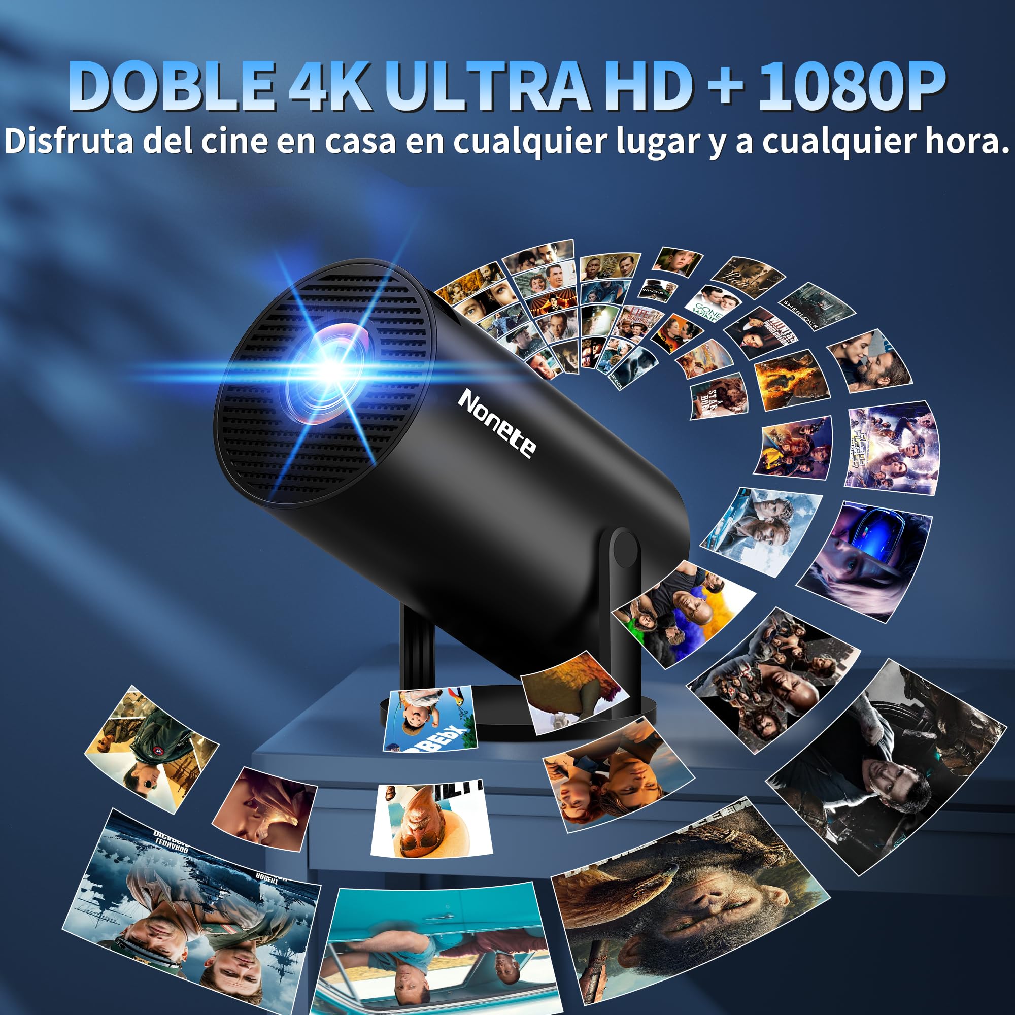 [App Integrada & 2026 Upgraded] Proyector 4K 1080P Mini Proyector Portátil con WiFi 6 Bluetooth 5.2 Auto Corrección Automática Trapezoidal 270° Rotación Compatible con HDMI/USB/Laptop, Negro