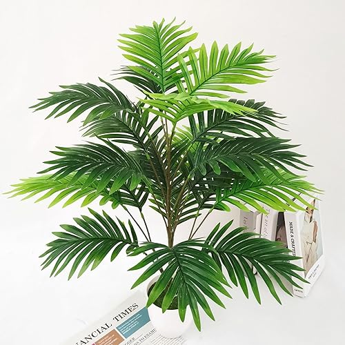 Miniatura 6 de Ollain Plantas artificiales de 30 pulgadas, arbusto de hojas de palmera tropical, vegetación de plástico, 21 hojas por arbusto, para el hogar,
