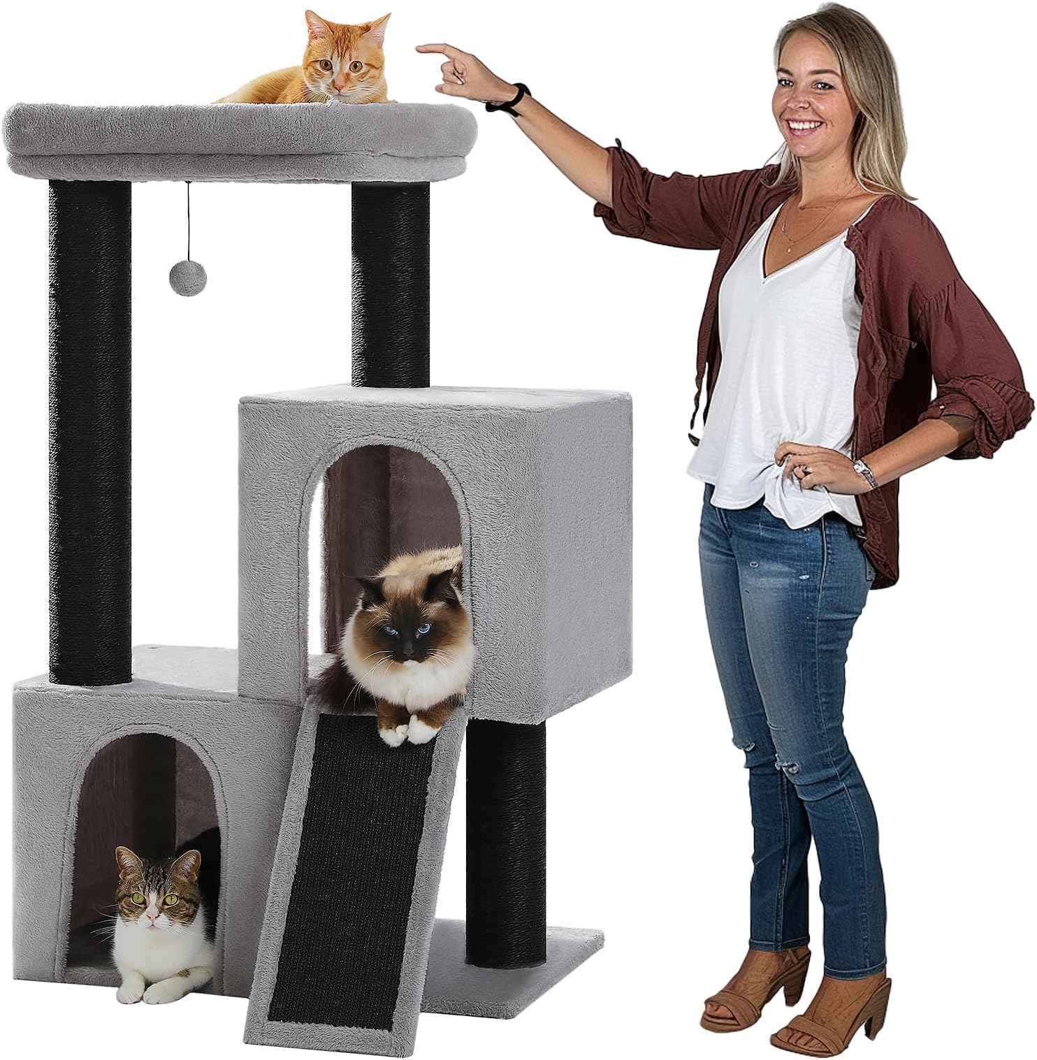 Krabpaal Classic-Tree Abey crème - Kattenkrabpaal met speeltjes