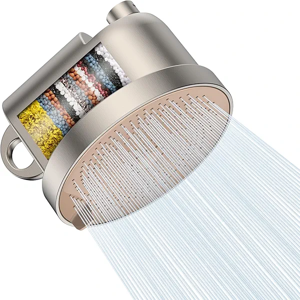 MakeFit Filtered Shower Head - 5 Settings High Pressure Rain Shower Head for Hard Water Softener - Easy Install & Replace - Bathroom Showerhead to Remove Chlorine & Heavy Metals (Brushed Nickel)