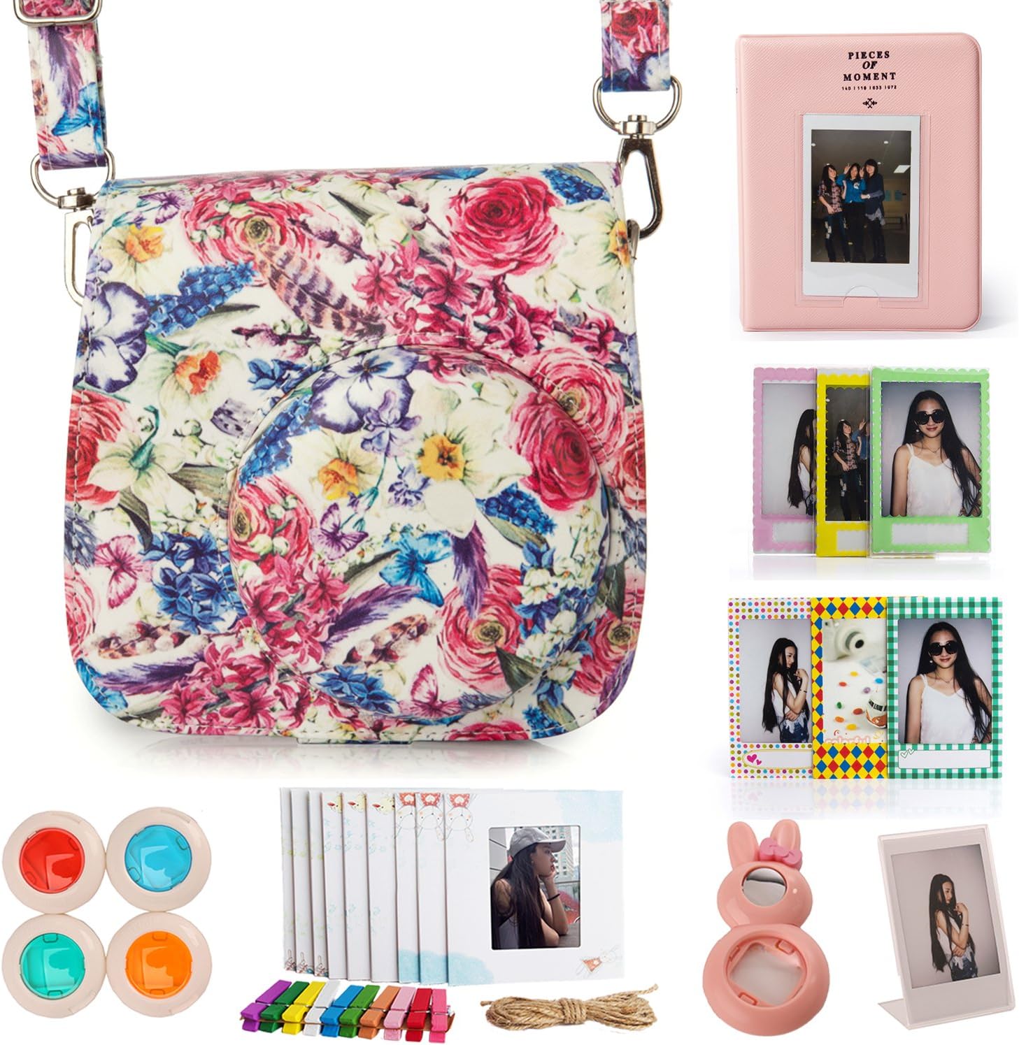 Woodmin Rose 8-in-1 Accessories Bundle for Fujifilm Instax Mini 8 8+ 9 Camera (Mini 8 case/ Albums/ Frames/ Film Stickers/ Filters/Selfi-Lens)