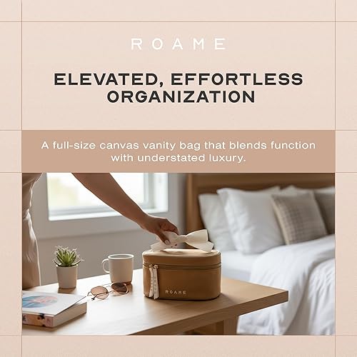 Miniatura 4 de Roame Neceser diario  Elegante bolsa de viaje de lona para cosméticos con cremallera, amplio organizador de artículos de tocador y bolsa de