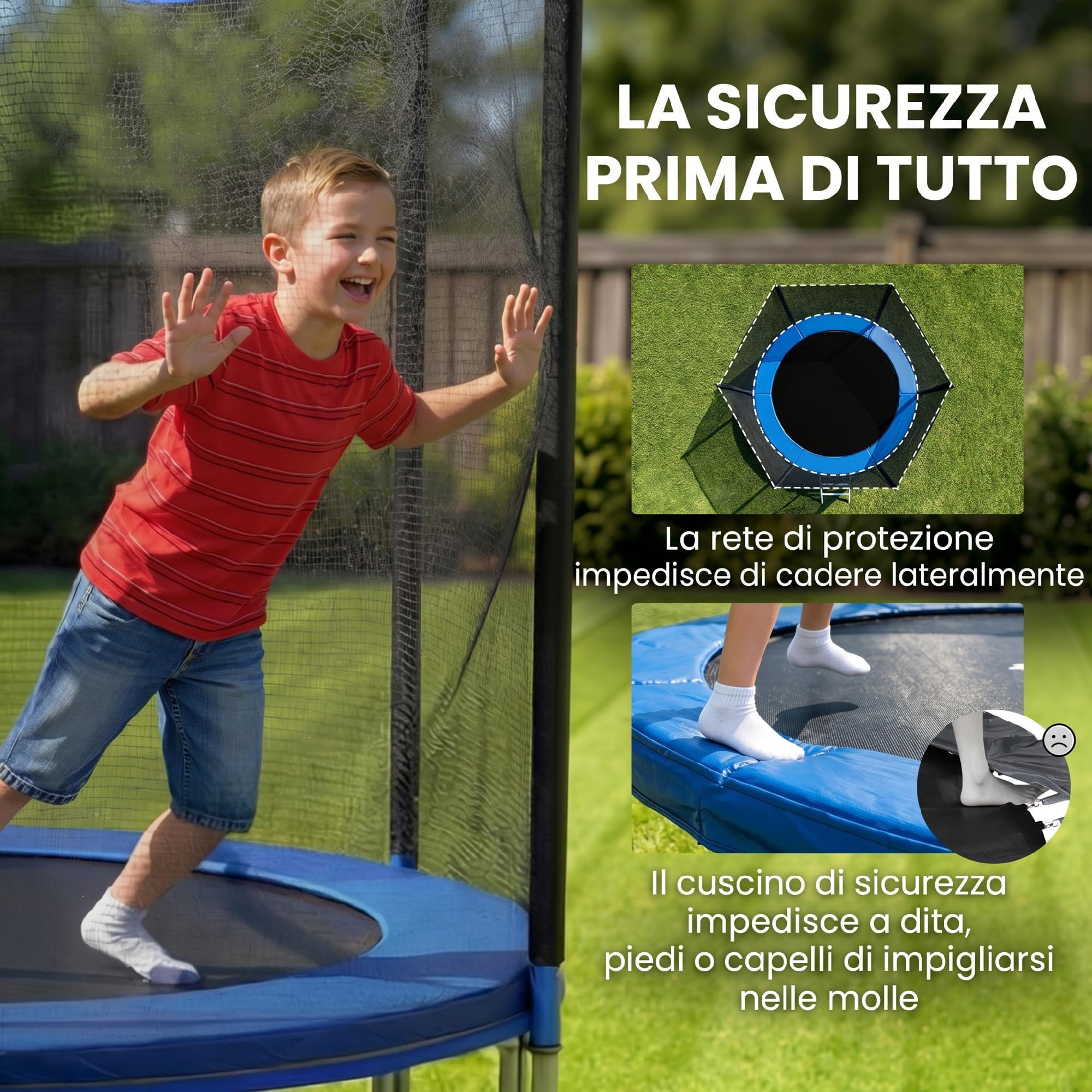 SPORTNOW Trampolino Elastico con Scaletta e Rete di Sicurezza, Tappeto Elastico in Acciaio e Plastica con 3 Gambe a U, Ø180x200 cm, Blu