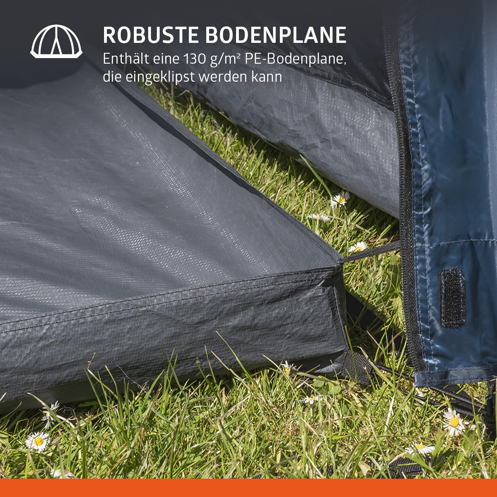 Campout 4-Personen Vis-à-Vis Kuppelzelt – 2 Schlafkabinen – 5000 mm Wassersäule – Wohnbereich – Aufbauzeit 15 Min – inkl. Vordachstangen, Heringen & Tragetasche