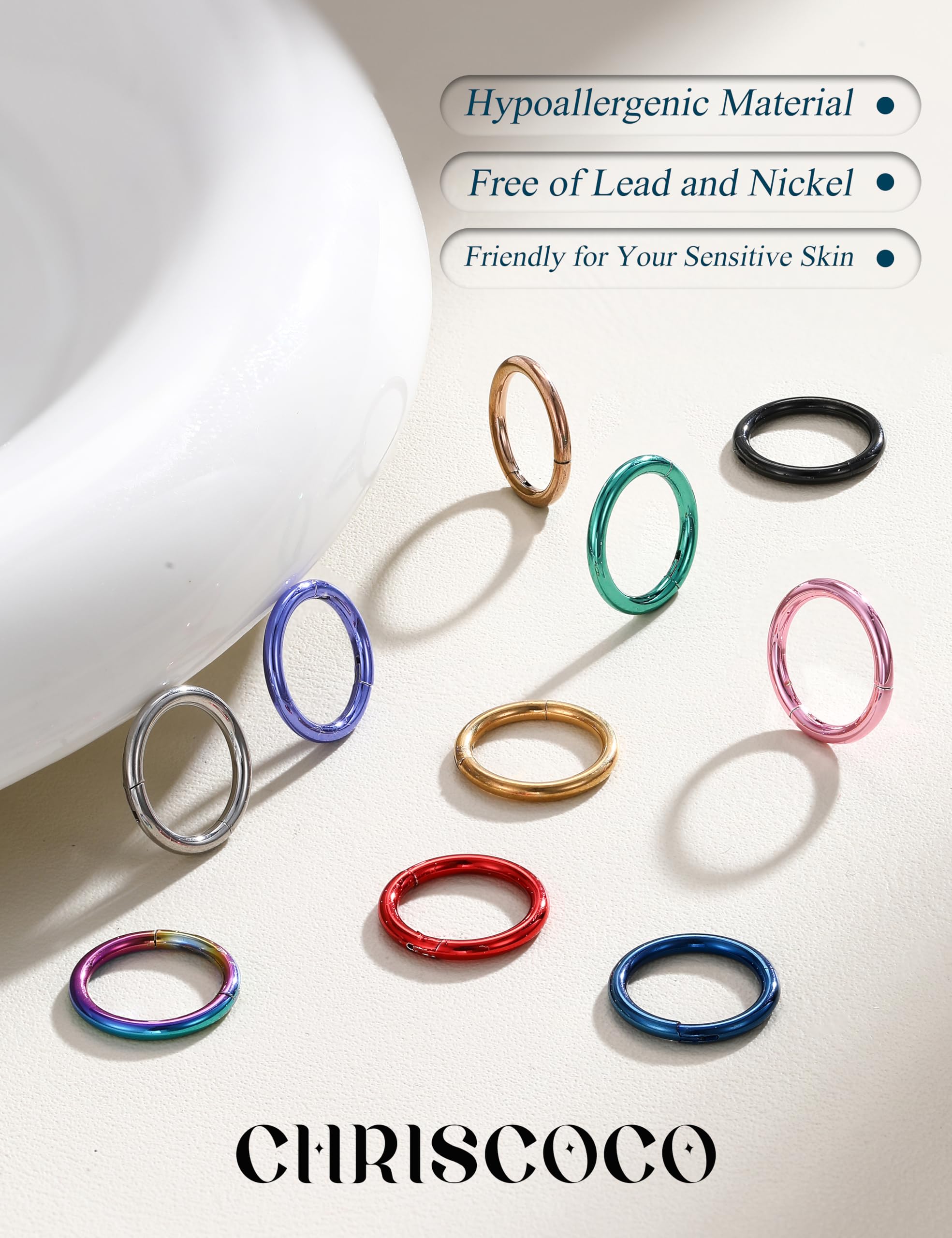 10 Stück 16/18G Nasenring mit Scharnier, chirurgischer Stahl, Nasen-Clicker-Ring, Hoop-Segment, Lippe, Helix, Knorpel, Septum, Daith, Tragus, Helix, Rook, Creolen, Piercing