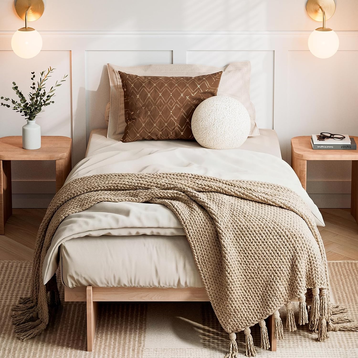 GAZHOME Screwless Twin XL Size Platform Bed with Wooden Slats/No Box Spring Needed/Easy Assembly/Space Saving,Brown