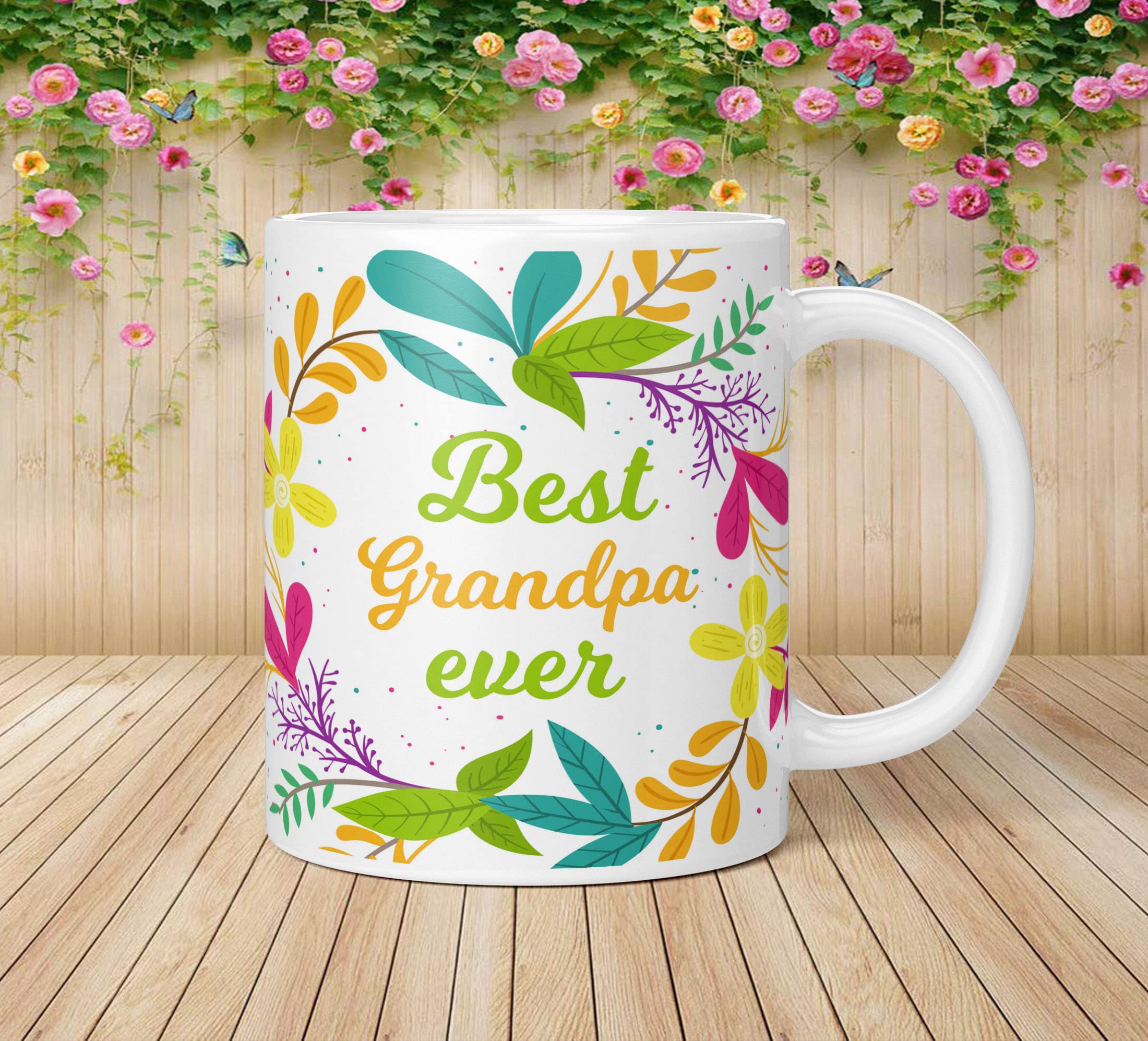 NH10 DESIGNS Best Grandpa Ever Printed Coffee Mug for Dada Best Birthday Anniversay Gift for Grandpa Written Tea Cups Colorful Mugs (Microwave Safe Ceramic Coffee Mug-350ml) - BEMFAMWM 418