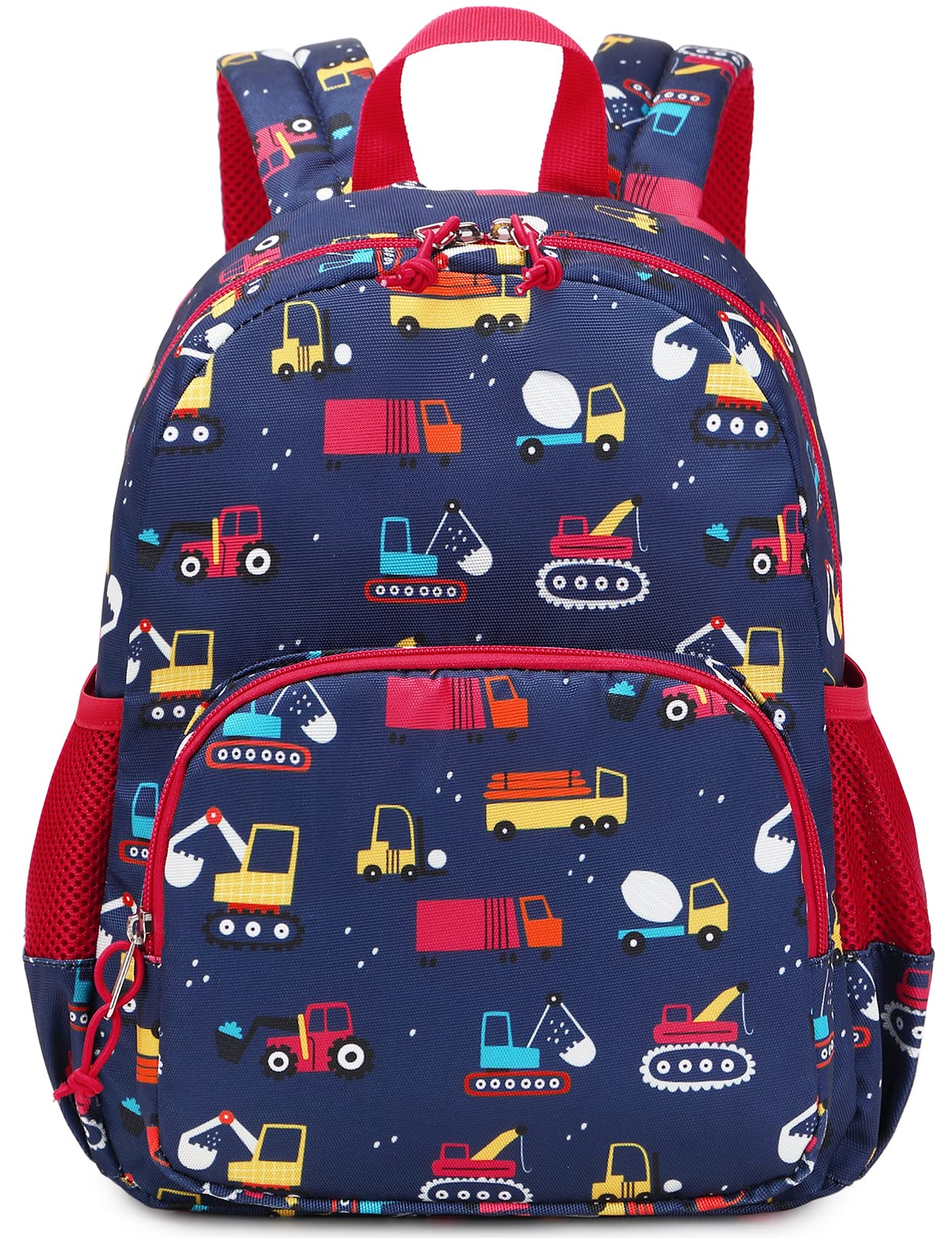 Ryushoyo Toddler Kids Backpack Boy Truck Excavator Crane Preschool Cute Backpack Child Daycare School Bag Nursery with Chest Strap Red Dark Blue