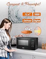 Vista 4 de Microondas Commercial Chef 1.3 pies cúbicos con 10 niveles de potencia, microondas con cerradura de botón de presión, microondas de 1000W para Negro