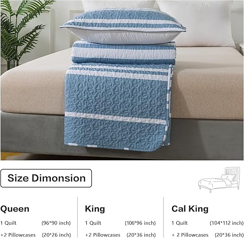 Miniatura 6 de Andency Juego de ropa de cama tamaño Queen (90 x 96 pulgadas), 3 piezas (1 edredón estampado a rayas y 2 fundas de almohada), juego de colcha