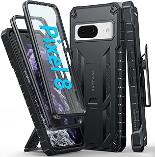 FNTCASE for Google Pixel 8 Case: Military Grade Drop Proof Cell Phone Cover with Kickstand & Holster | Rugged Shockproof TPU Protective Matte Textured Tough 5G Mobile Phone Bumper Protection - Black