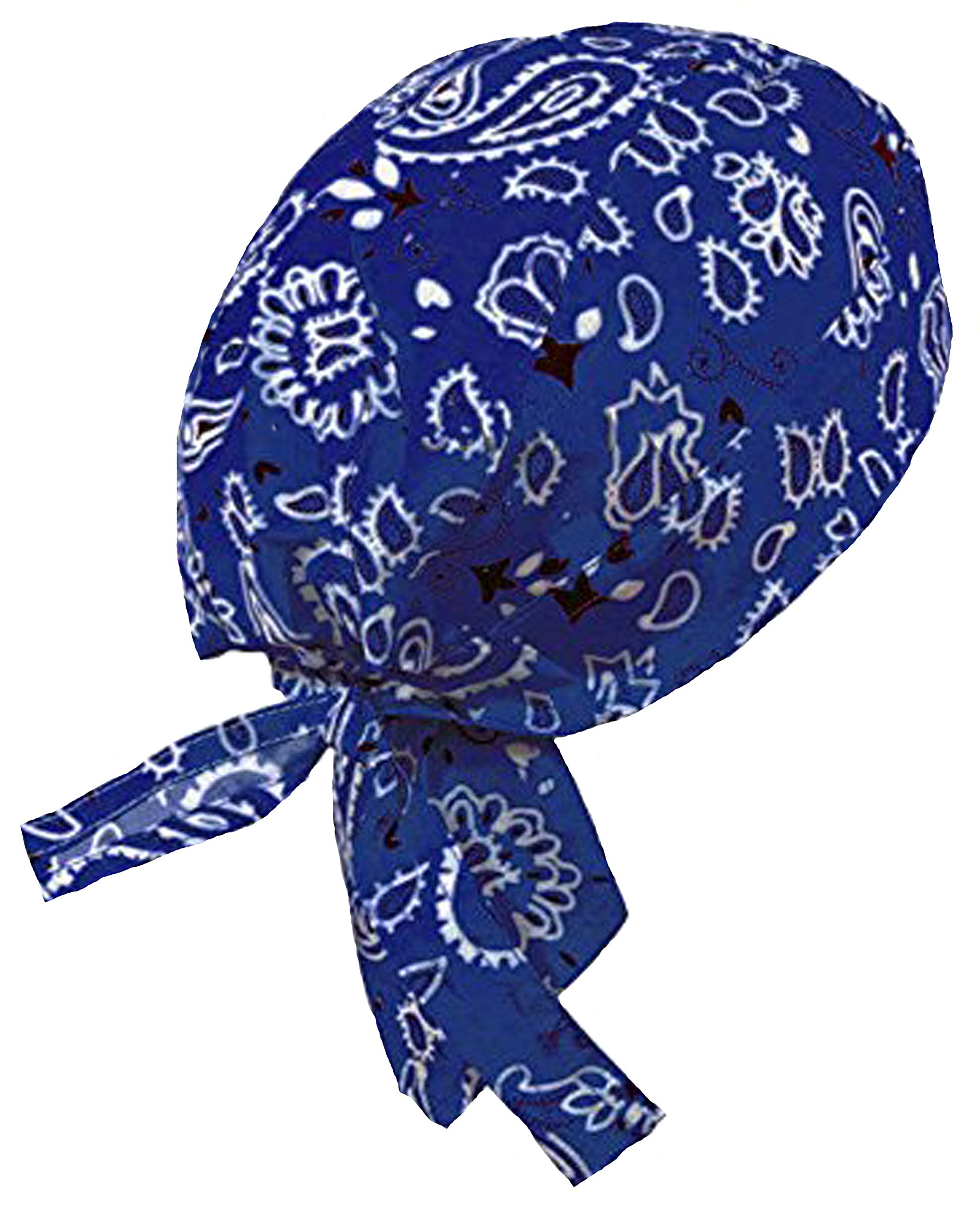 Royal Blue and White Paisley Motorcycle Skull Cap Doo Rag Bandana Headwrap
