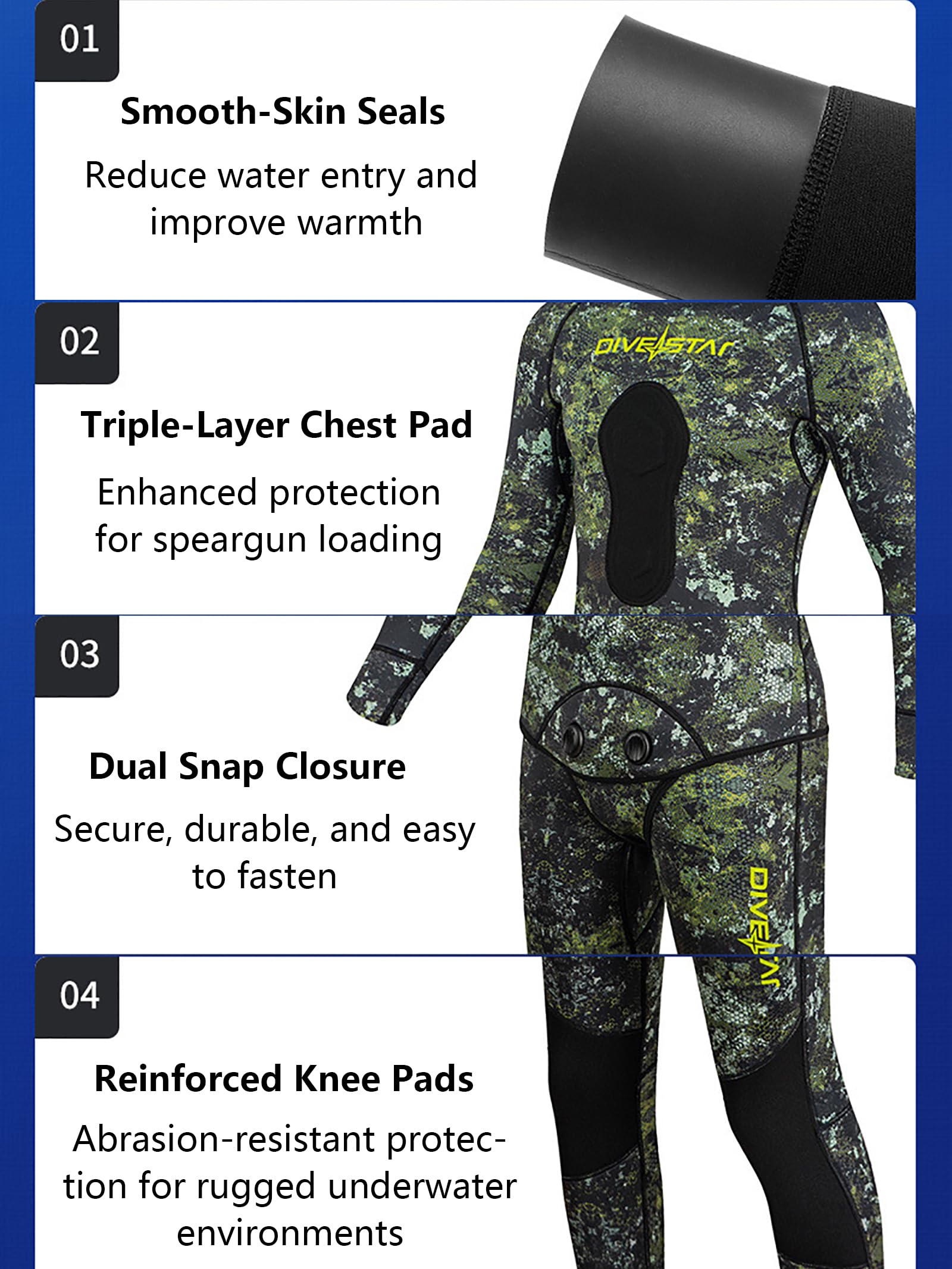 Muta da Pesca Sub 3 mm, 2 Pezzi con Cappuccio Mimetico e Pantaloni | Neoprene termico mimetico, cuciture Flatlock, pettorale rinforzato, vita alta, ginocchia antiabrasione