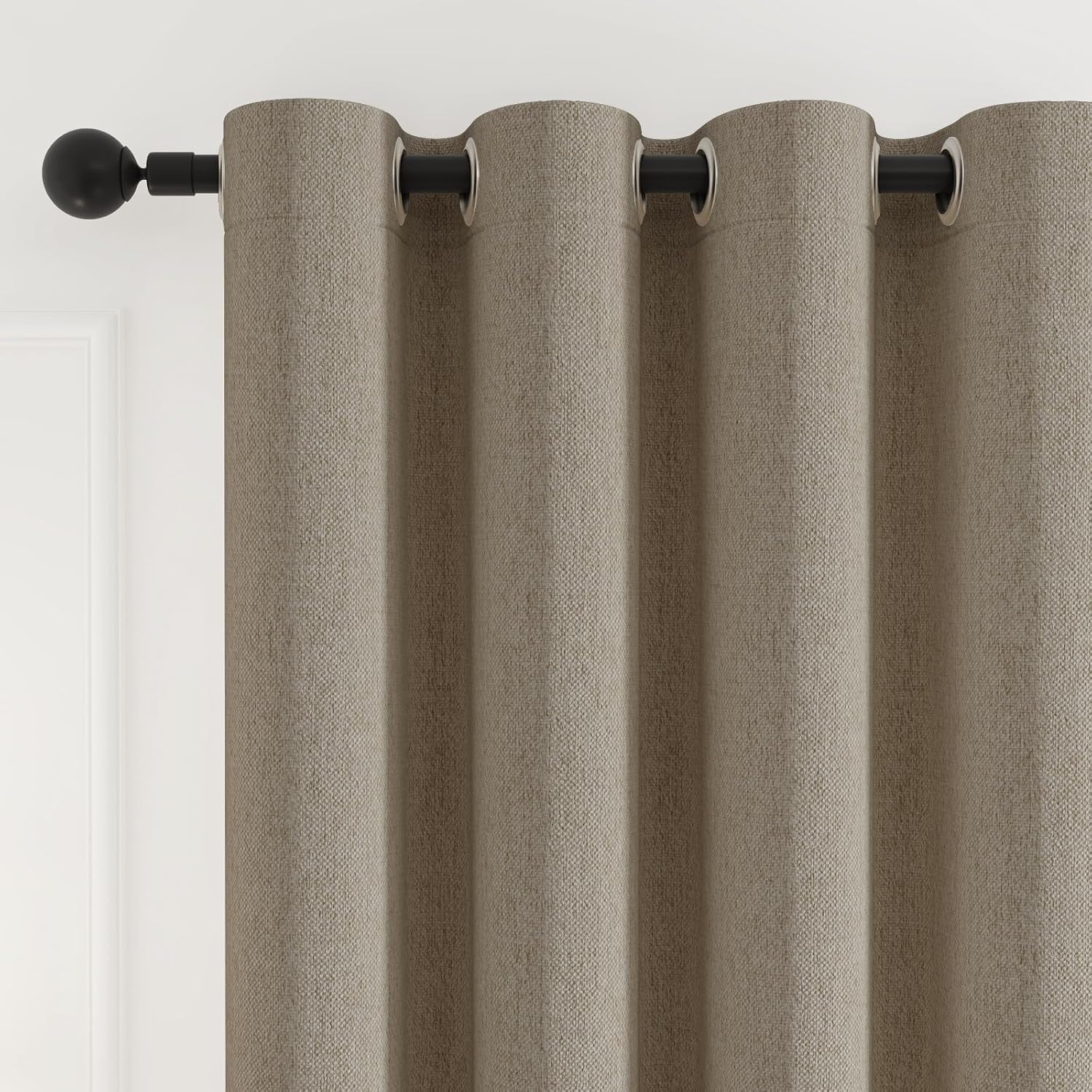 Rinwoc 100% Blackout Curtains for Bedroom, Thermal Insulated Curtains 63 Inch Length Curtain 2 Panels, Soft Farmhouse Linen-Look Textured Full Light Blocking Room Darkening Drapes, W52xL63, Taupe