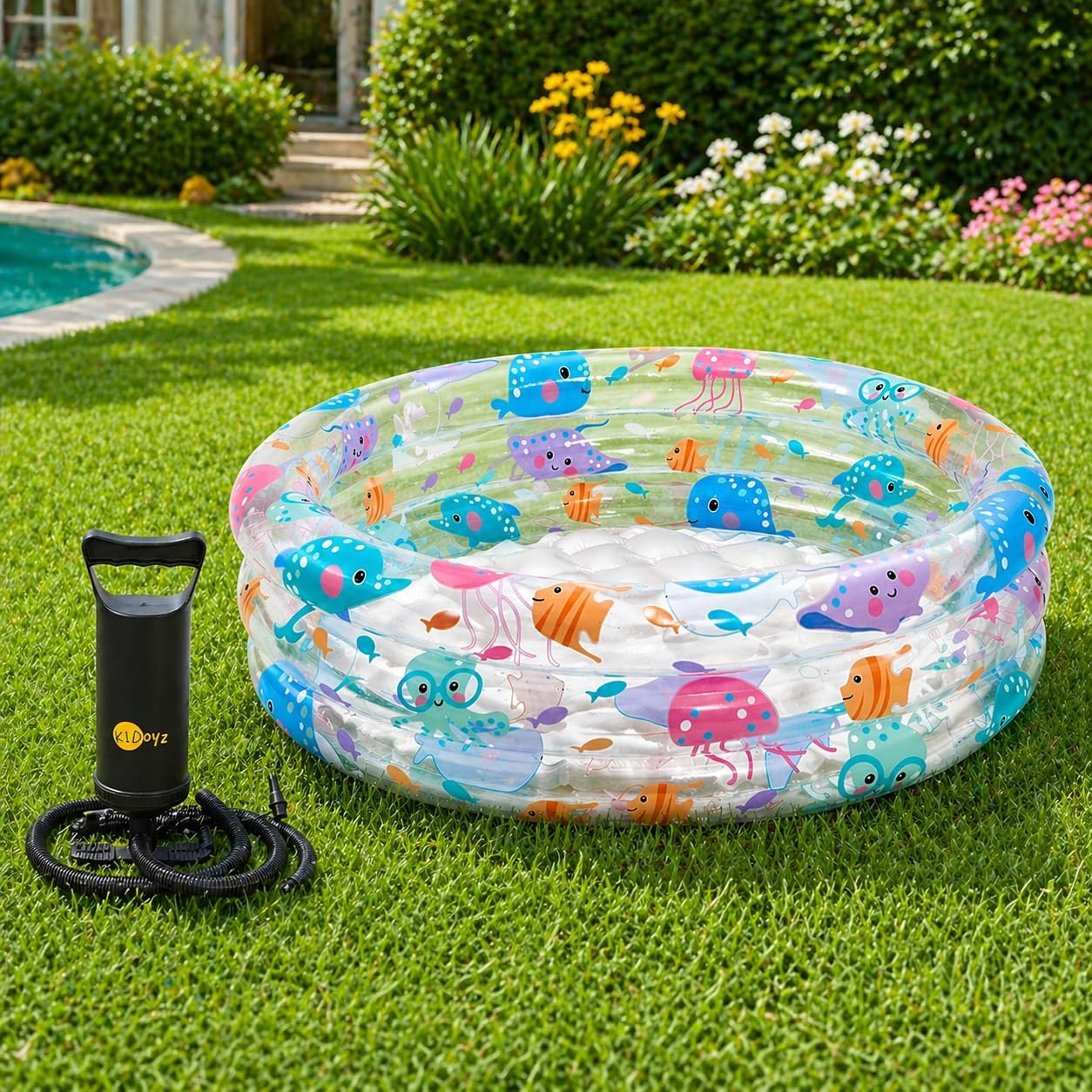 Kidoyz 2 Feet Inflatable Baby Pool Bath Tub for Kids (1–3 Years) – Indoor & Outdoor Swimming Pool for Toddlers | with or Without Air Pump (2FT Printed + Pump)