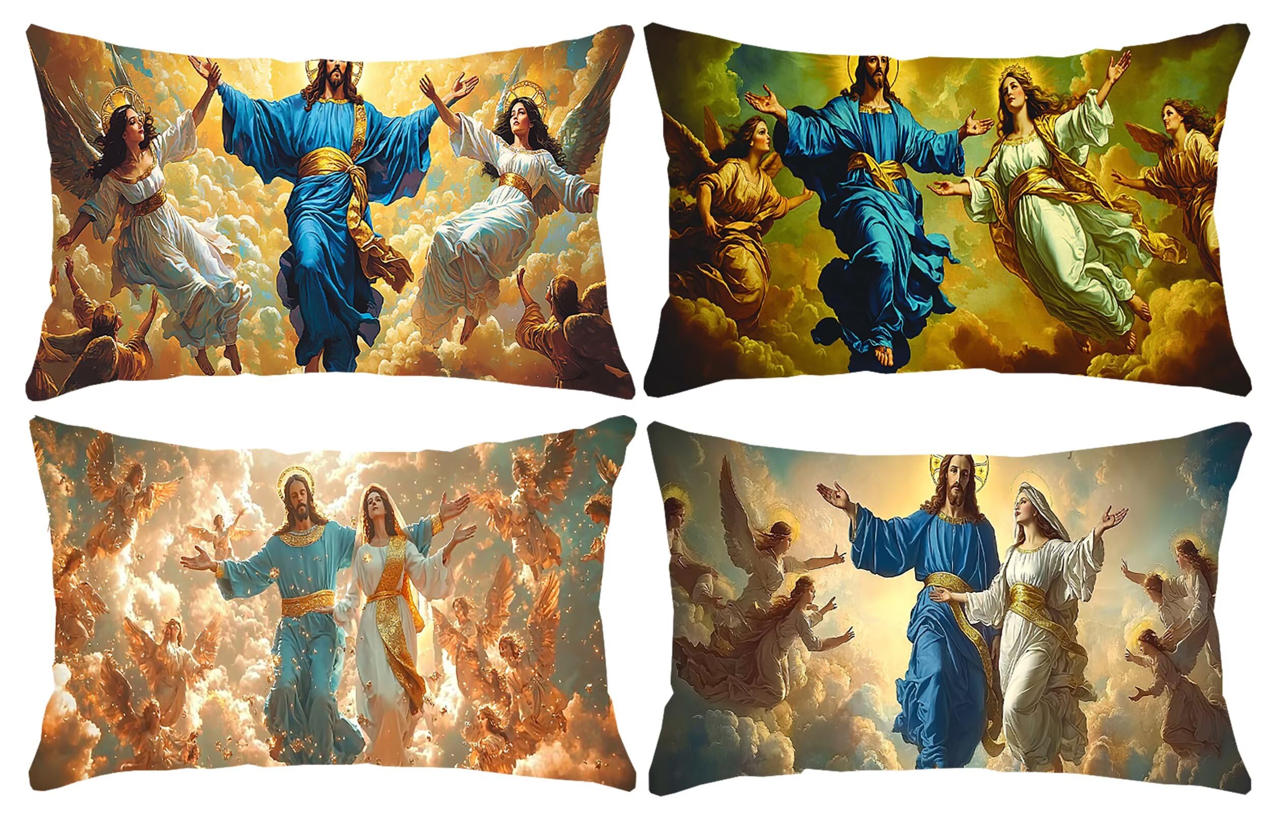 Zestaw 4 poszewek na poduszki 40 x 80 cm, dekoracyjne poszewki na poduszki Matki Bożej Jezusa prostokątna pościel pościel na sofę krzesło do sypialni wystrój na zewnątrz poduszki R-896