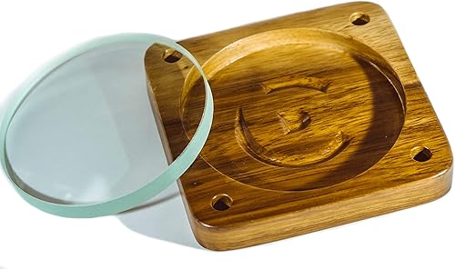 Base giratoria de teca birmana para jugar con la ansiedad para aliviar el estrés, base giratoria con lente de vidrio fusionado, para juguetes de