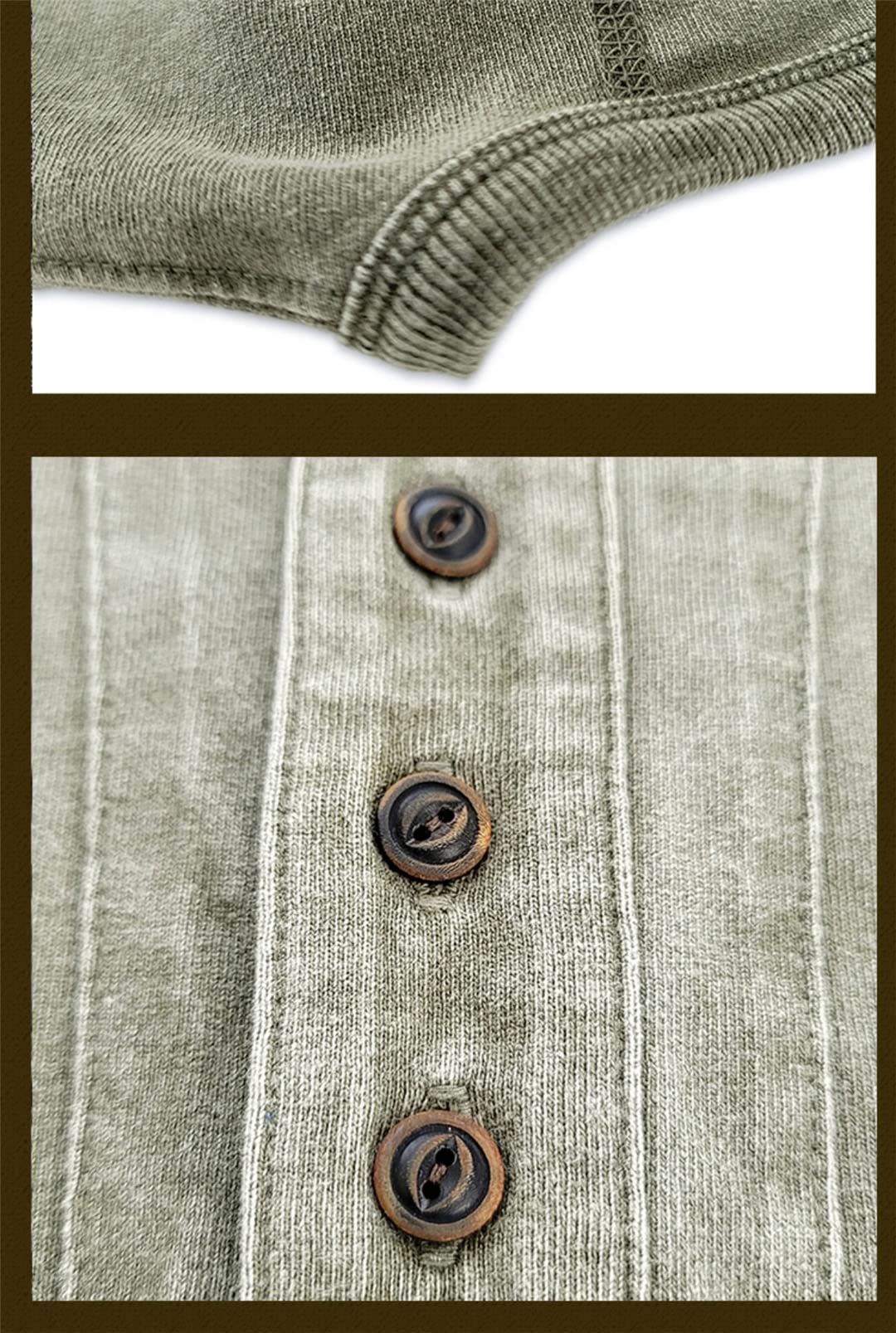 Męska koszulka Henley Collar z krótkim rękawem vintage koszulki, Khaki, L