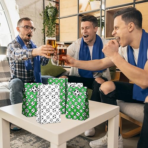 Miniatura 6 de durony Paquete de 24 bolsas de regalo de fútbol, bolsas de papel con estampado de fútbol con calcomanías para decoraciones de fiestas temáticas