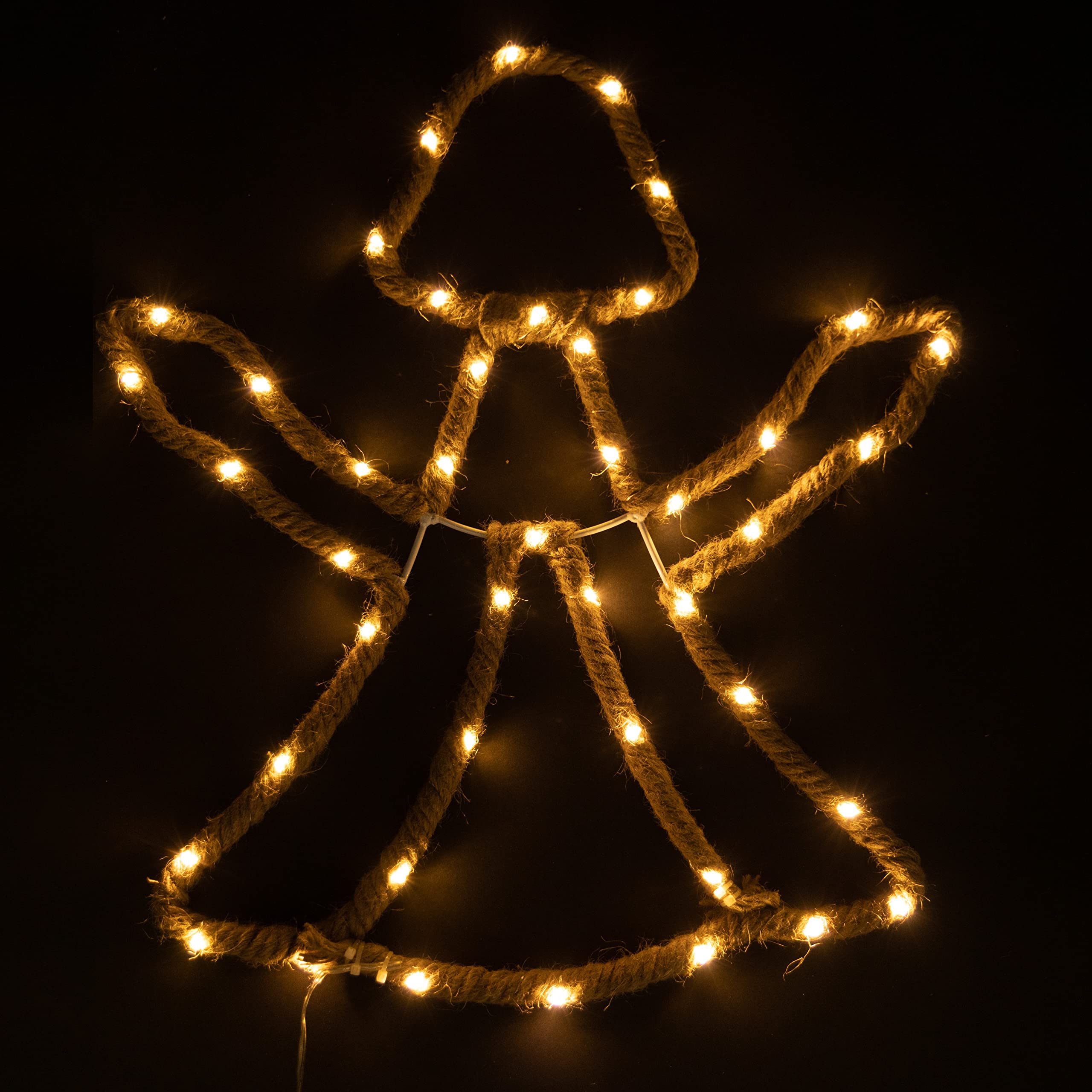 Shatchi Brown Battery Oprated Christmas Led Lights Decorations Angel Silhouette Hemp Rope Lights Xmas Holiday Home Wall Room Hanging Décor