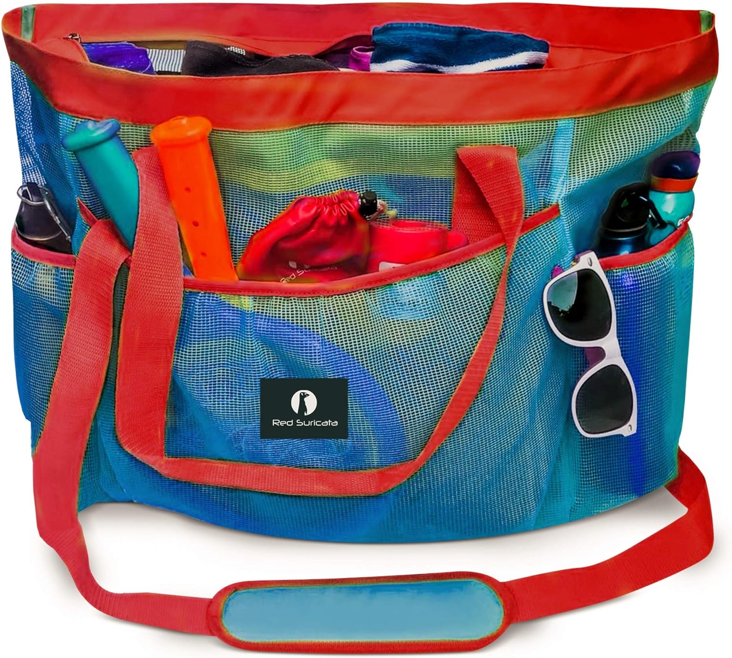 Red Suricata Mesh Beach Bag with Zipper - Extra Large Beach Tote Bag – Pool Bag | with Zipper, Extra Large