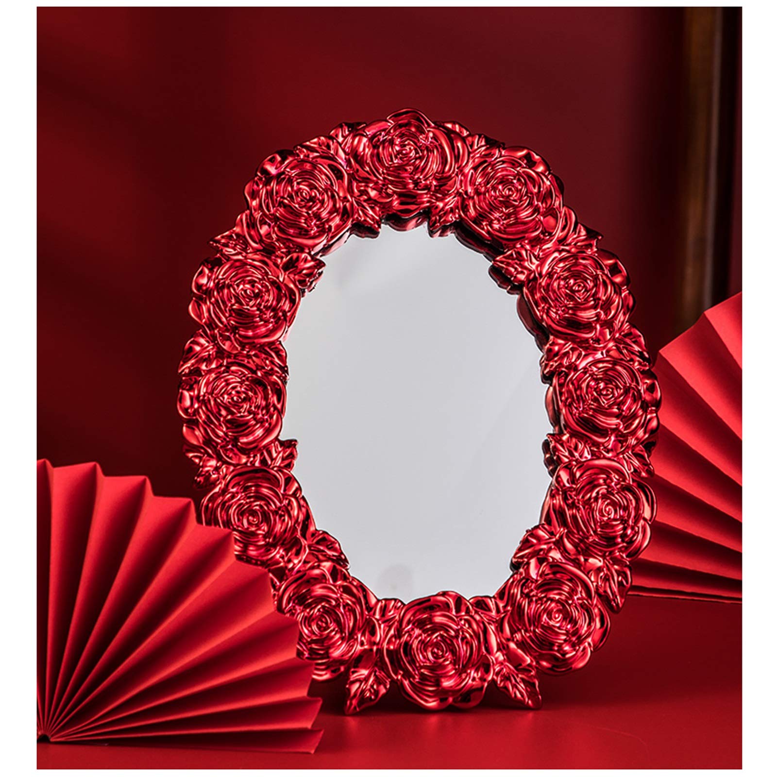 HASMI Schminkspiegel Hochzeit Make-up Spiegel Braut Rot Eitelkeit Spiegel Rose Dekoration Spiegel Desktop Dressing Spiegel for Damen Kosmetikspiegel für den Haushalt