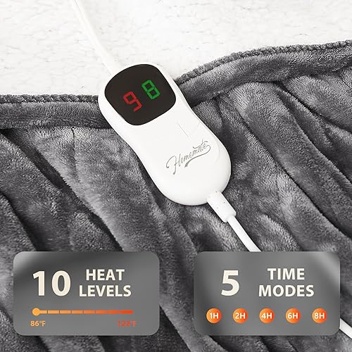 Miniatura 4 de Homemate Manta térmica eléctrica individual de 62 x 84 pulgadas, manta térmica con 10 niveles de calefacción, 8 horas de apagado automático,