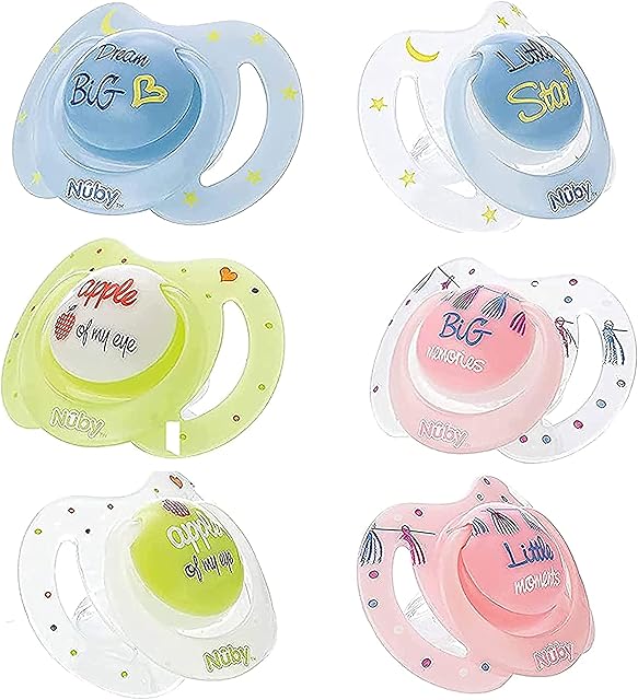 SRVertex Pack of 2 Orthodontic Baby Soothers, Glow in The Dark, BPA Free, Night Time Dummies, Symmetrical Orthodontic Design for New Born Babies, 0-2 Months