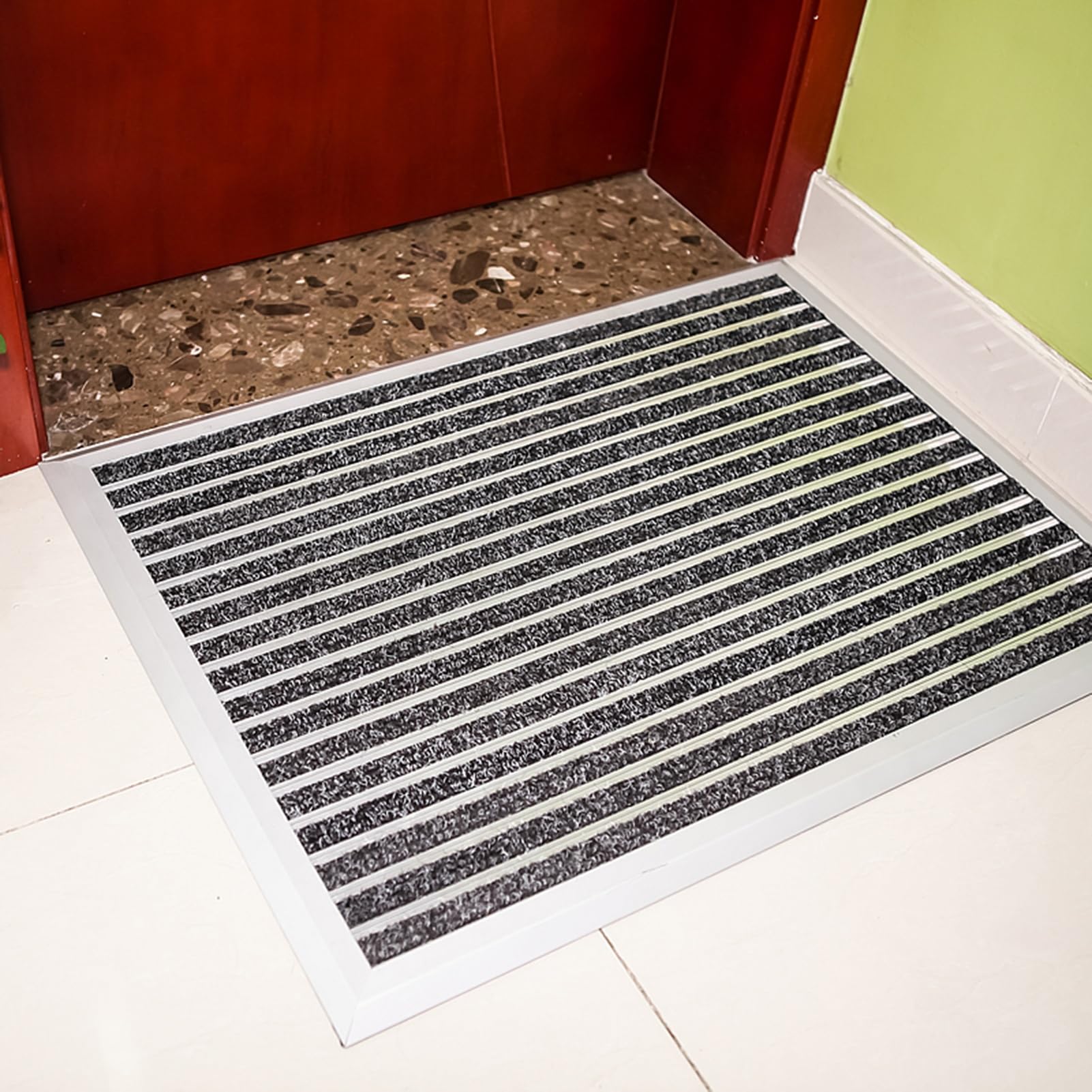 Grand paillasson de bienvenue en aluminium – Tapis d'entrée extérieur avec grattoir à chaussures 90 x 60 cm / 35.43x23.6in Idéal pour la maison et le bureau