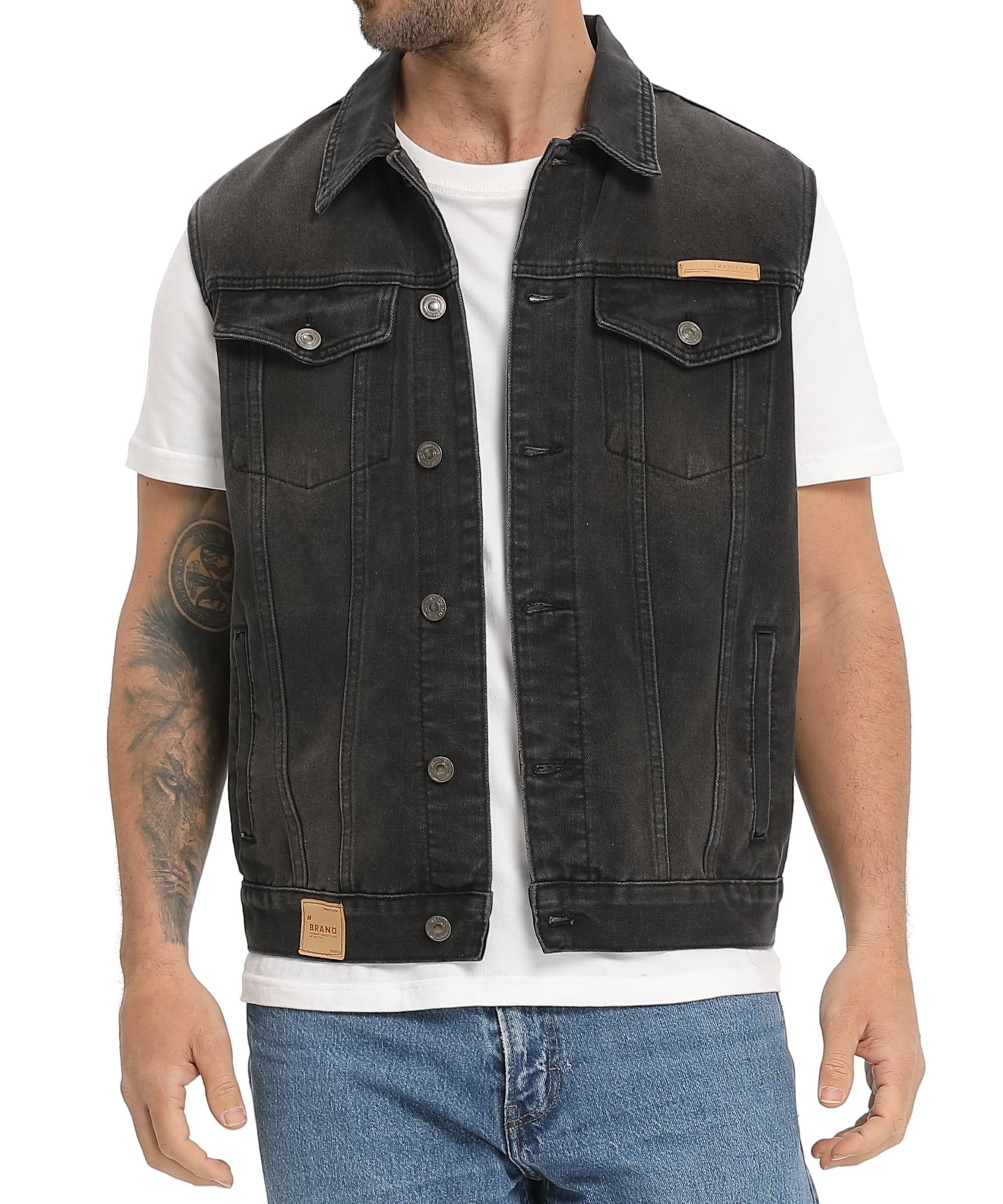 Gilet en Jeans pour Homme Vintage Denim Veste Classique Moto Gilet Décontractée Sans Manches en Jean Revers Denim Gilets