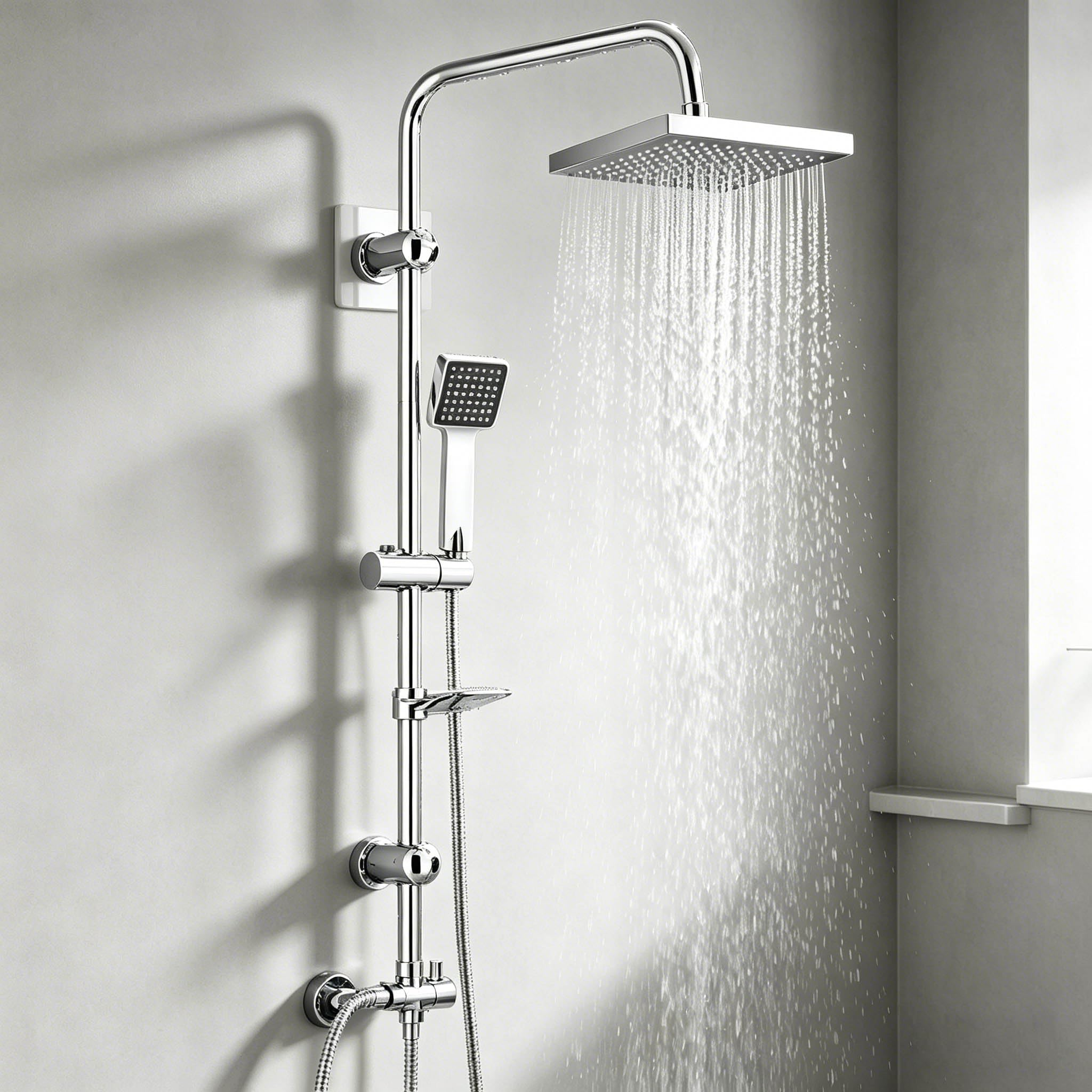 Set de Ducha de Lluvia, Set de Ducha de Lluvia Cuadrado, Set de Ducha con Ducha de Lluvia y Teleducha, Galvanizado（20cmX20cm）