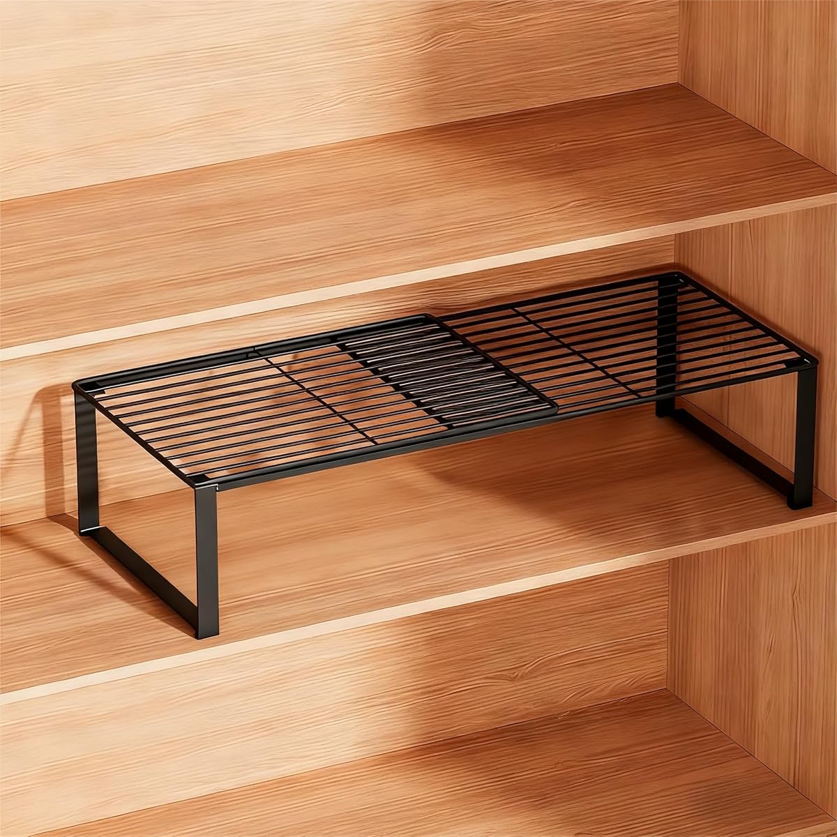 Multi-Functional Adjustable Metal Wire Shoe Rack Organizer - Stackable Shoe Storage for Closet, Extendable 15-24.4in, Retractable Entryway Shoe Cabinet Shelf (Black, 1 Pack)